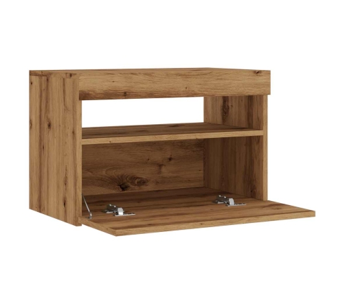 Mueble de TV luces LED madera roble artisan 60x35x40 cm