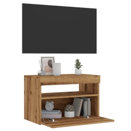 Mueble de TV luces LED madera roble artisan 60x35x40 cm