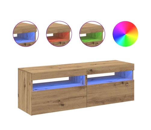 Muebles TV con luces LED 2 uds madera ingeniería roble artisan