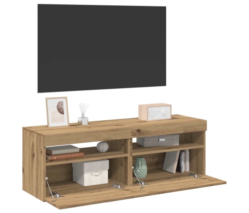 Muebles TV con luces LED 2 uds madera ingeniería roble artisan