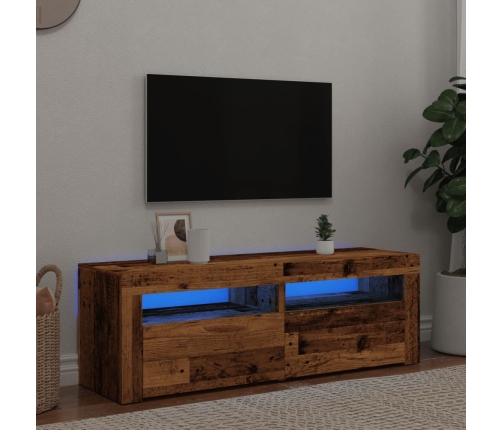 Mueble TV luces LED madera ingeniería envejecida 120x35x40 cm