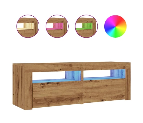 Mueble de TV luces LED madera roble artisan 120x35x40 cm