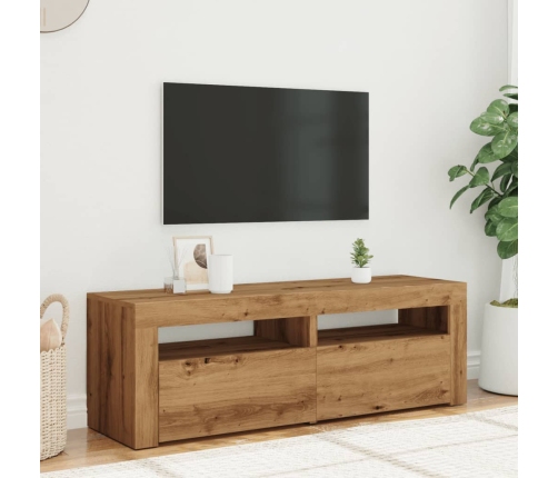 Mueble de TV luces LED madera roble artisan 120x35x40 cm