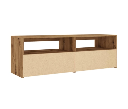 Mueble de TV luces LED madera roble artisan 120x35x40 cm