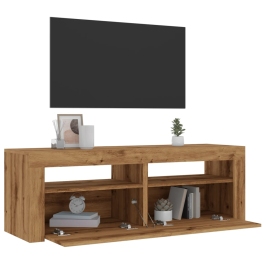 Mueble de TV luces LED madera roble artisan 120x35x40 cm