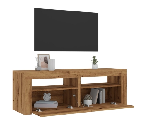 Mueble de TV luces LED madera roble artisan 120x35x40 cm