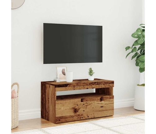 Mueble TV luces LED madera ingeniería envejecida 75x35x40 cm