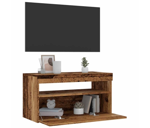 Mueble TV luces LED madera ingeniería envejecida 75x35x40 cm