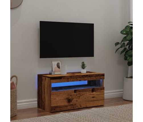 Mueble TV luces LED madera ingeniería envejecida 75x35x40 cm