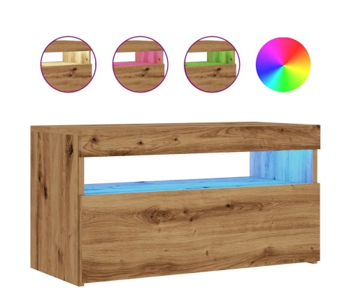 Mueble de TV luces LED madera roble artisan 75x35x40 cm