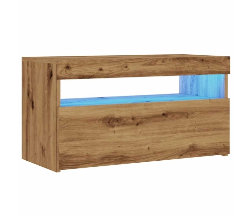 Mueble de TV luces LED madera roble artisan 75x35x40 cm