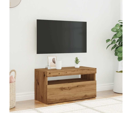 Mueble de TV luces LED madera roble artisan 75x35x40 cm