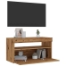 Mueble de TV luces LED madera roble artisan 75x35x40 cm