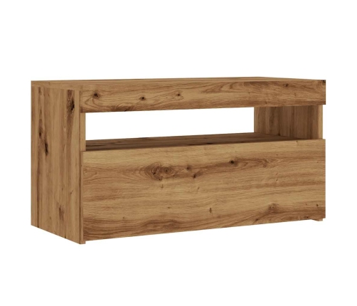 Mueble de TV luces LED madera roble artisan 75x35x40 cm