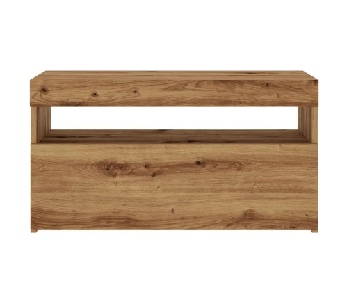 Mueble de TV luces LED madera roble artisan 75x35x40 cm