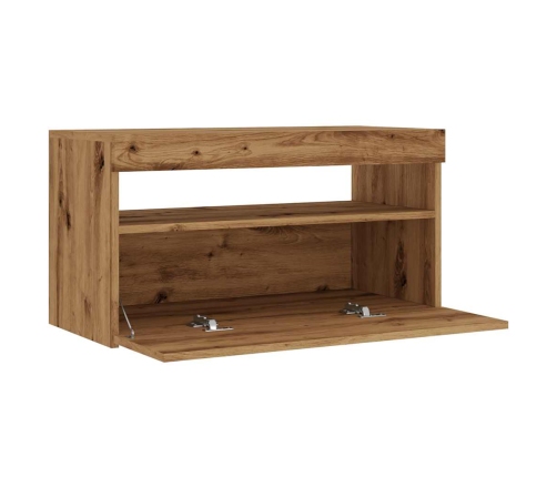 Mueble de TV luces LED madera roble artisan 75x35x40 cm