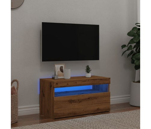 Mueble de TV luces LED madera roble artisan 75x35x40 cm