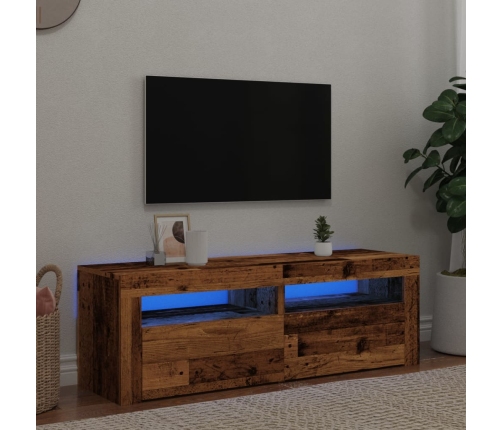 Mueble TV luces LED madera ingeniería envejecida 120x35x40 cm