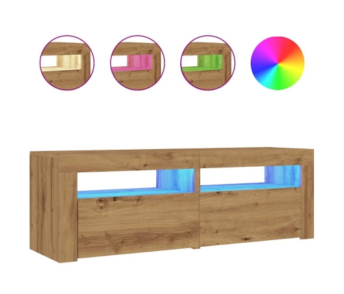 Mueble de TV luces LED madera roble artisan 120x35x40 cm