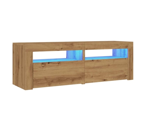 Mueble de TV luces LED madera roble artisan 120x35x40 cm