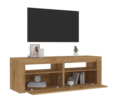 Mueble de TV luces LED madera roble artisan 120x35x40 cm