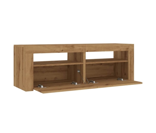 Mueble de TV luces LED madera roble artisan 120x35x40 cm