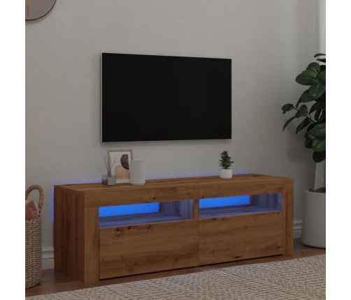 Mueble de TV luces LED madera roble artisan 120x35x40 cm