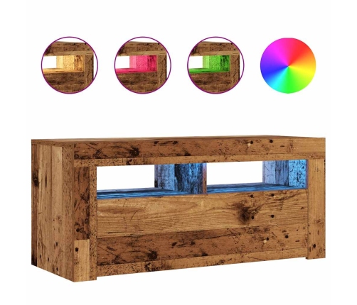 Mueble TV luces LED madera ingeniería envejecida 90x35x40 cm