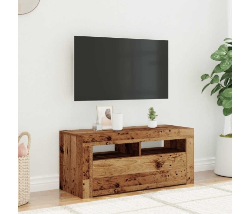 Mueble TV luces LED madera ingeniería envejecida 90x35x40 cm