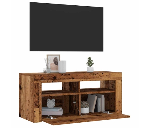 Mueble TV luces LED madera ingeniería envejecida 90x35x40 cm