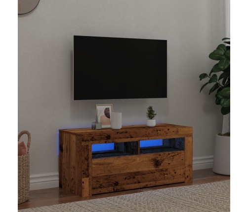 Mueble TV luces LED madera ingeniería envejecida 90x35x40 cm