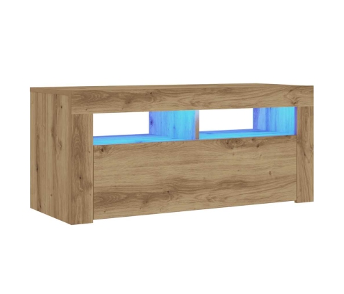 Mueble de TV luces LED madera roble artisan 90x35x40 cm