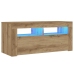 Mueble de TV luces LED madera roble artisan 90x35x40 cm