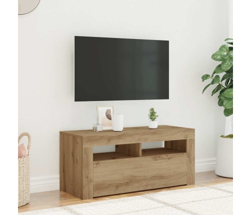 Mueble de TV luces LED madera roble artisan 90x35x40 cm