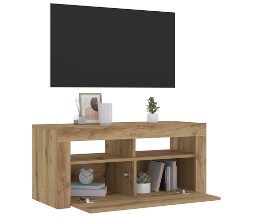 Mueble de TV luces LED madera roble artisan 90x35x40 cm