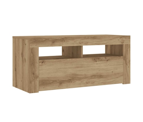 Mueble de TV luces LED madera roble artisan 90x35x40 cm