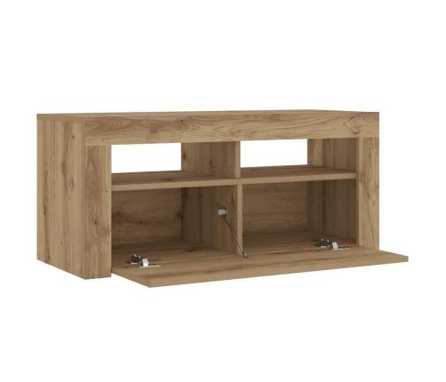 Mueble de TV luces LED madera roble artisan 90x35x40 cm