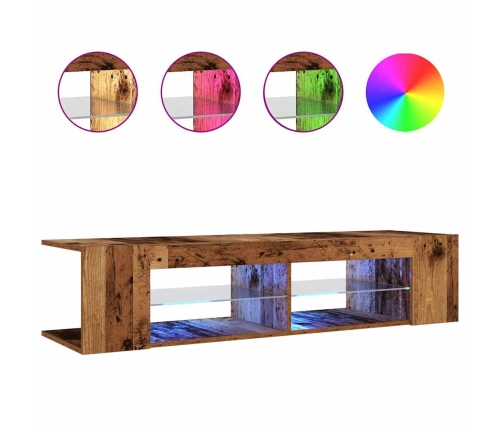 Mueble TV luces LED madera ingeniería envejecida 135x39x30 cm