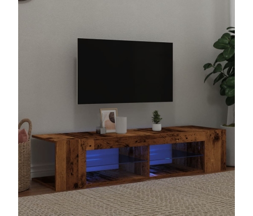 Mueble TV luces LED madera ingeniería envejecida 135x39x30 cm