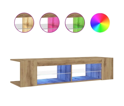 Mueble de TV luces LED madera roble artisan 135x39x30 cm