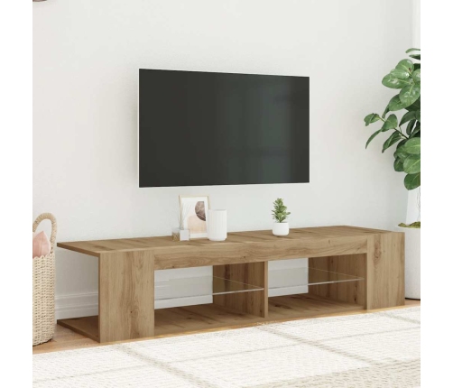 Mueble de TV luces LED madera roble artisan 135x39x30 cm