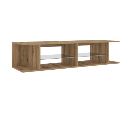 Mueble de TV luces LED madera roble artisan 135x39x30 cm