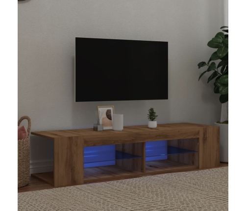 Mueble de TV luces LED madera roble artisan 135x39x30 cm