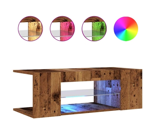 Mueble TV luces LED madera ingeniería envejecida 90x39x30 cm