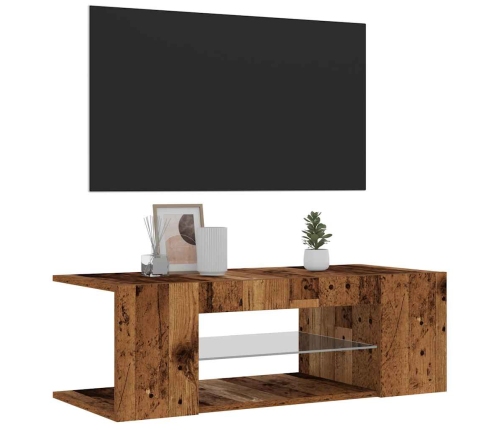 Mueble TV luces LED madera ingeniería envejecida 90x39x30 cm