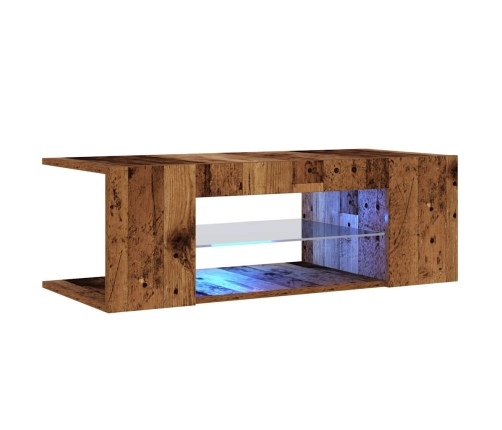 Mueble TV luces LED madera ingeniería envejecida 90x39x30 cm