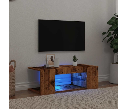 Mueble TV luces LED madera ingeniería envejecida 90x39x30 cm