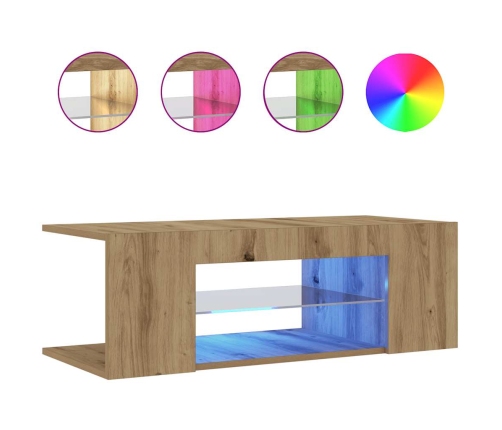 Mueble de TV luces LED madera roble artisan 90x39x30 cm