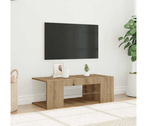 Mueble de TV luces LED madera roble artisan 90x39x30 cm