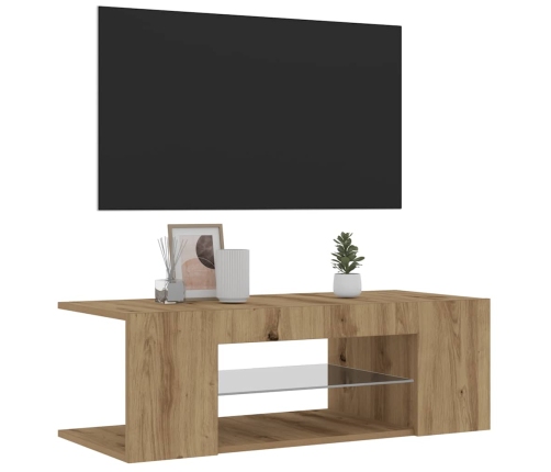 Mueble de TV luces LED madera roble artisan 90x39x30 cm